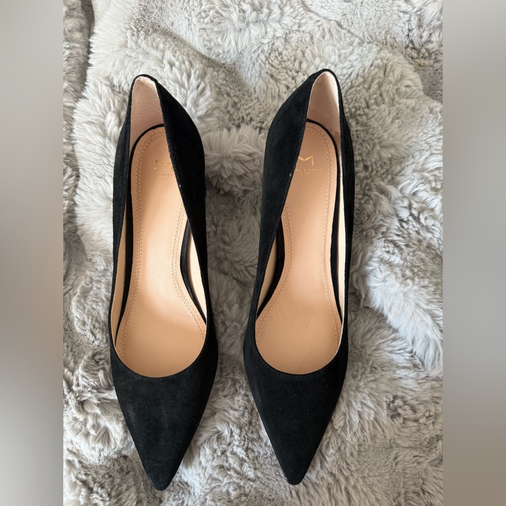 Marc Fisher Black Pointed-Toe Suede Pumps
